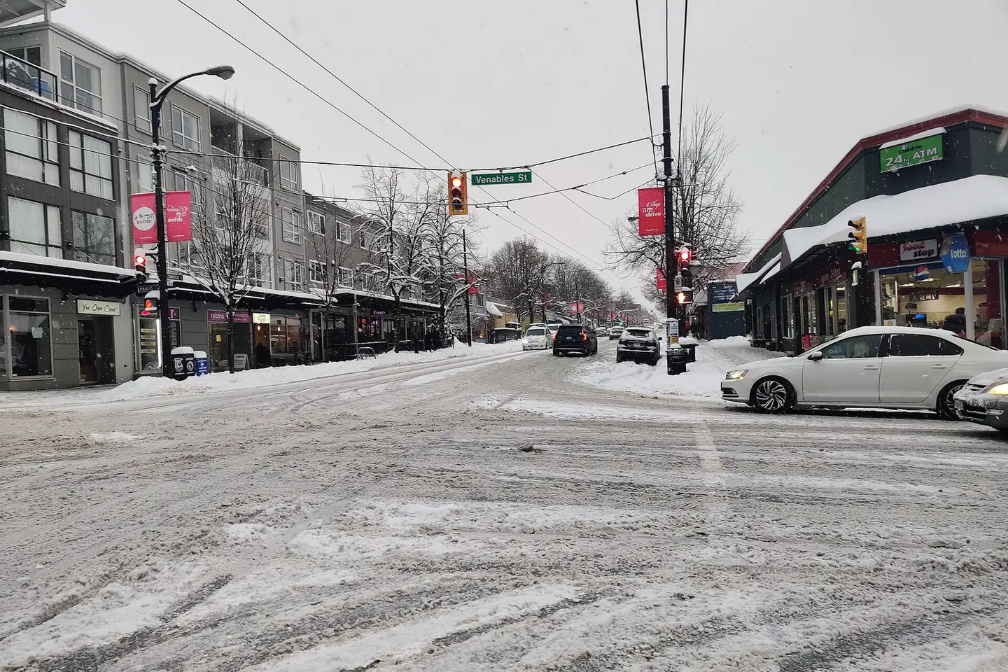 Commercial Drive in Vancouver in snow