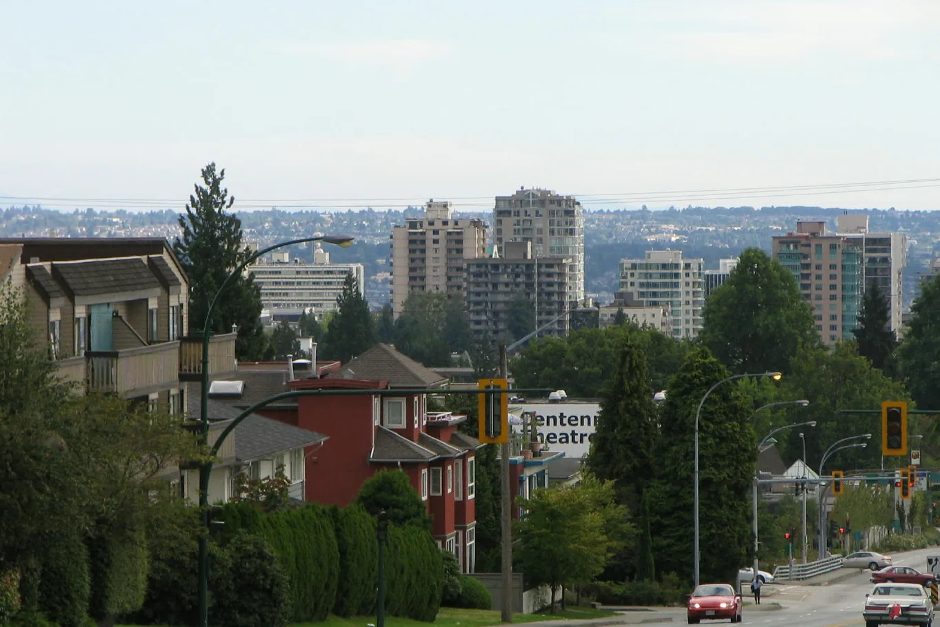 Apartment buildings and a street in North Vancouver